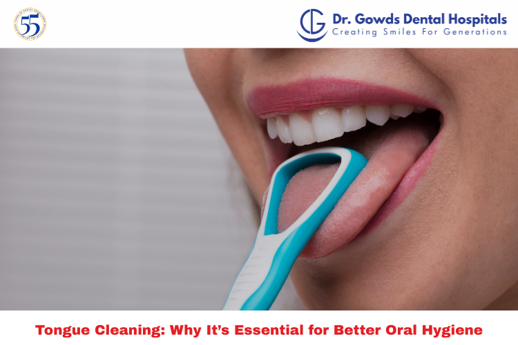 Person cleaning their tongue with a tongue scraper to improve oral hygiene